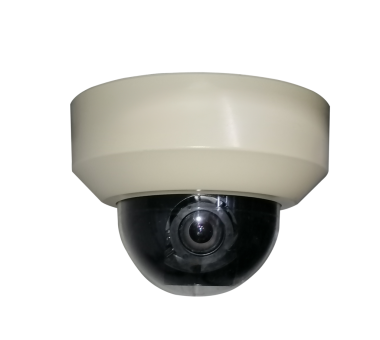 Orta büyüklükte, krem rengi bir kubbe şeklindeki CCTV kamera tasvir edilmiştir. Kamera yuvarlak kubbeye benzer bir şekle sahiptir. Üstü koruyucu bir kapakla kaplıdır. Altında da büyük, ayarlanabilir siyah bir lens vardır. Lens ışığı yakalamaktan sorumludur. 