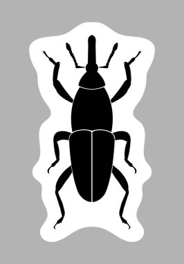 Buğday biti çıkartması. Beyaz arka planda böcek zararlılarının vektör çizimi. İzole edilmiş siyah ikon. Taslak, logo, işaret, etiket