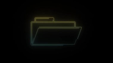 Siyah arkaplanda parlayan neon dosya simgesi. Bir bilgisayarda veri depolama. Hareket grafikleri ve birleşikliği için 4K video animasyonu.