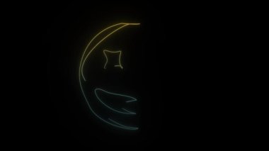 Siyah arkaplanda parlayan neon ağızlık simgesi. Tatil dekoru. Hareket grafikleri ve birleşikliği için 4K video animasyonu.