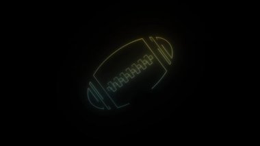 Siyah arka planda Amerikan futbolu ikonu için parlayan neon topu. Spor müsabakaları. Hareket grafikleri ve birleşikliği için 4K video animasyonu.