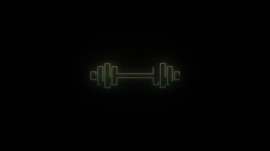 Siyah arkaplanda parlayan neon halter simgesi. Spor malzemeleri. Hareket grafikleri ve birleşikliği için 4K video animasyonu.