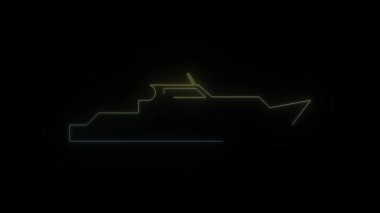 Siyah arka planda parlayan neon yat simgesi. Deniz kenarında lüks bir tatil. Hareket grafikleri ve birleşikliği için 4K video animasyonu.
