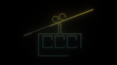 Siyah arkaplanda parlayan neon kablo ikonu. Dağlarda, dağ yollarında hareket var. Hareket grafikleri ve birleşikliği için 4K video animasyonu.