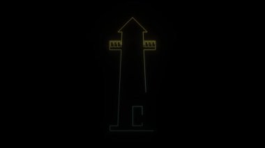Siyah arkaplanda parlayan neon fener ikonu. Gemiler için ışıklandırma. Hareket grafikleri ve birleşikliği için 4K video animasyonu.