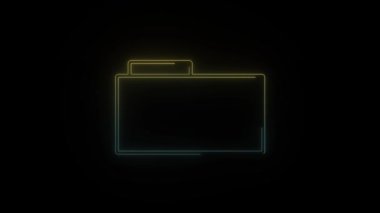 Siyah arkaplanda parlayan neon dosya simgesi. Dosyalar bilgisayarınızda saklanıyor. Hareket grafikleri ve birleşikliği için 4K video animasyonu.