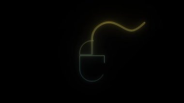 Siyah arkaplanda parlayan neon PC fare simgesi. Bilgisayar kontrolü. Hareket grafikleri ve birleşikliği için 4K video animasyonu.