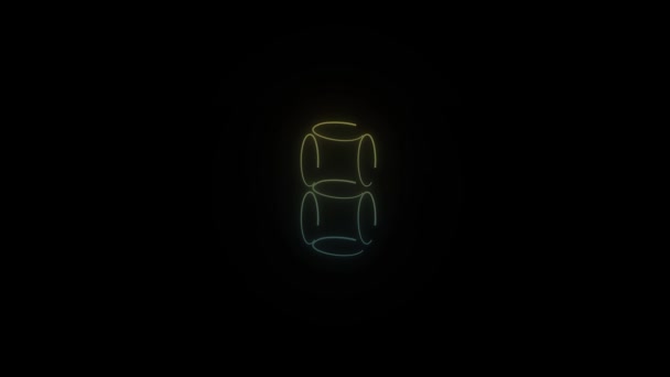 Leuchtende Neon Acht Symbole Auf Schwarzem Hintergrund Einfache Zahlen Für — Stockvideo