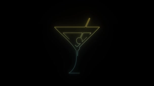 Glowing Neon Cocktail Icon Black Background Cocktail Bar Video Animation — Stock Video
