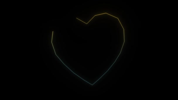 Glowing Neon Heart Icon Black Background Valentines Day Video Animation — Stock Video