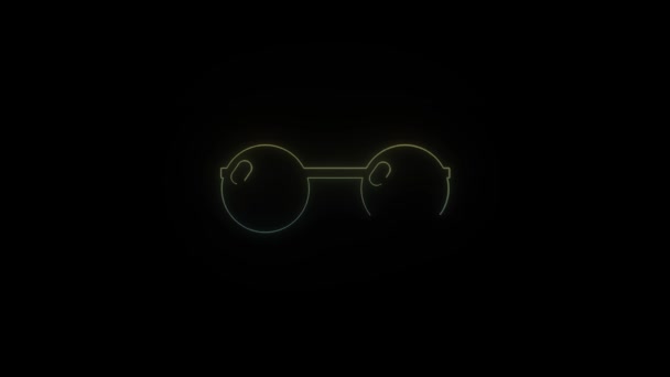 Glödande Neon Glasögon Ikon Svart Bakgrund Simglasögon Videoanimering För Rörlig — Stockvideo