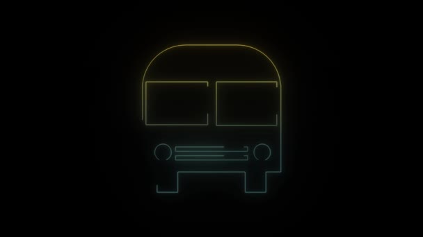 Világító Neon Busz Ikon Fekete Háttér Tömegközlekedés Videoanimáció Mozgóképekhez Kompozíciókhoz — Stock videók
