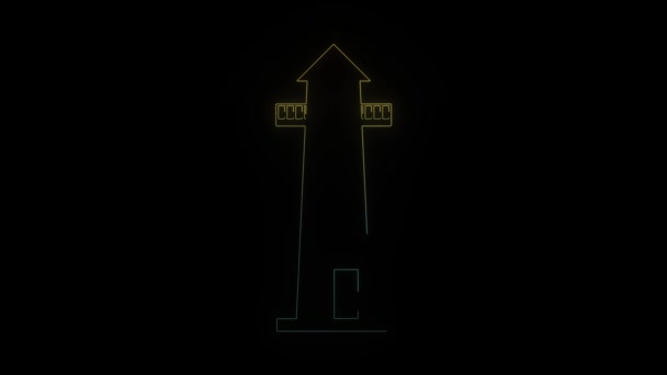 Icona Del Faro Neon Luminoso Sfondo Nero Illuminazione Terra Navi — Video Stock