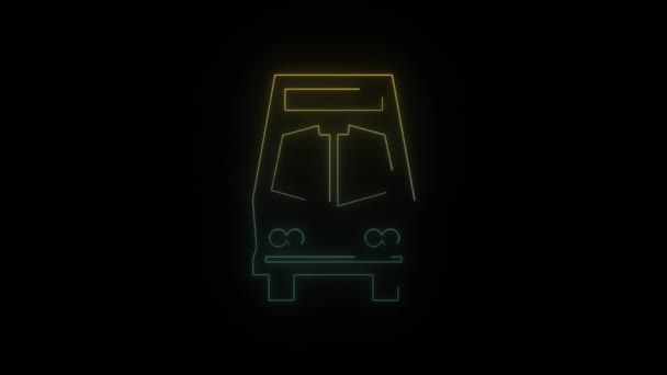 Glowing Neon Bus Icon Black Background Transportation People City Video — Stock Video