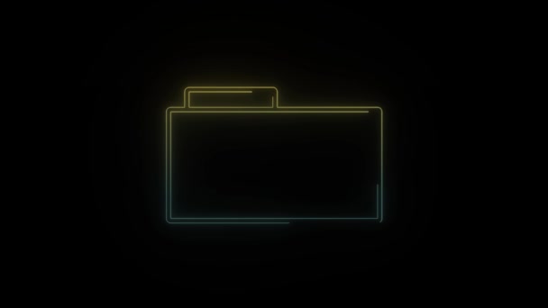 Glödande Neon Mapp Ikon Svart Bakgrund Lagra Filer Din Dator — Stockvideo