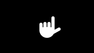 Siyah arka planda beyaz işaret parmağı simgesi. Sağır dilinde el işaretleri. Projeniz için dinamik tarzda görüntüler. Hareket grafikleri ve birleşikliği için 4K video animasyonu