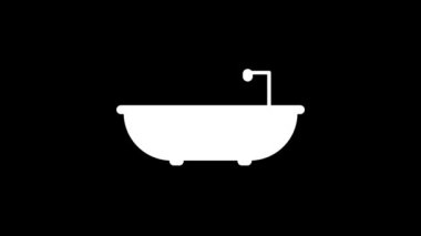 Siyah arka planda beyaz banyo ikonu. Kişisel bakım. Projeniz için dinamik tarzda görüntüler. Hareket grafikleri ve birleşikliği için 4K video animasyonu