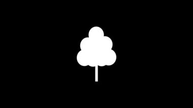 Siyah arka planda beyaz ağaç simgesi. Parktaki ve ormandaki ağaç. Projeniz için dinamik tarzda görüntüler. Hareket grafikleri ve birleşikliği için 4K video animasyonu