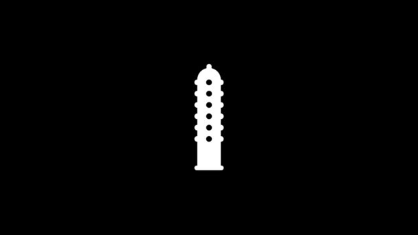 黑色背景上的白色避孕套图标 夫妻之间的安全性行为 您的项目的动态风格镜头 4K视频动画 用于运动图形和合成 — 图库视频影像