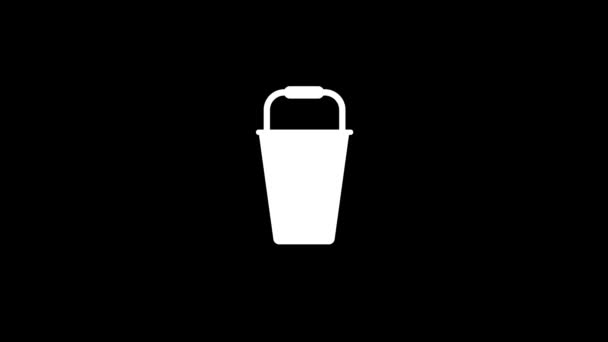 黑色背景上的白色桶图标 做家务活的桶 您的项目的动态风格镜头 4K视频动画 用于运动图形和合成 — 图库视频影像