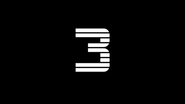 黒の背景に3の白いアイコン スポーツ計算のための簡単な数字 選手の記録です プロジェクトのダイナミックスタイル映像 モーショングラフィックスと合成のための4Kビデオアニメーション — ストック動画
