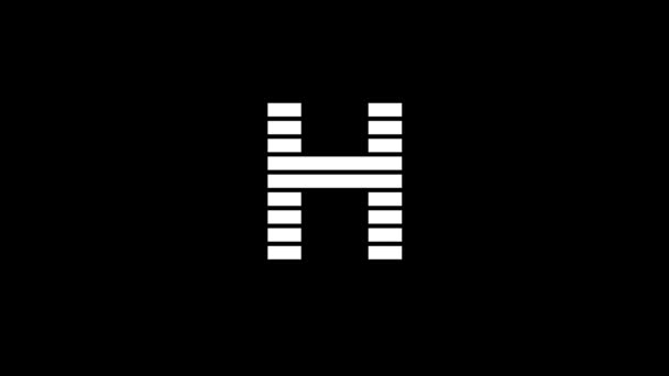 黑色背景上H的白色图标 美国字母表英语写作语言 您的项目的动态风格镜头 4K视频动画 用于运动图形和合成 — 图库视频影像