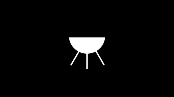 Weiße Ikone Des Grills Auf Schwarzem Hintergrund Urlaub Mit Familie — Stockvideo