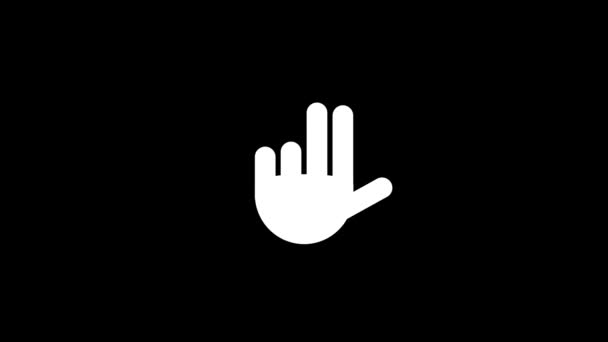 在黑色背景上弯曲两个手指的白色图标 用聋哑的语言发出手势 您的项目的动态风格镜头 4K视频动画 用于运动图形和合成 — 图库视频影像