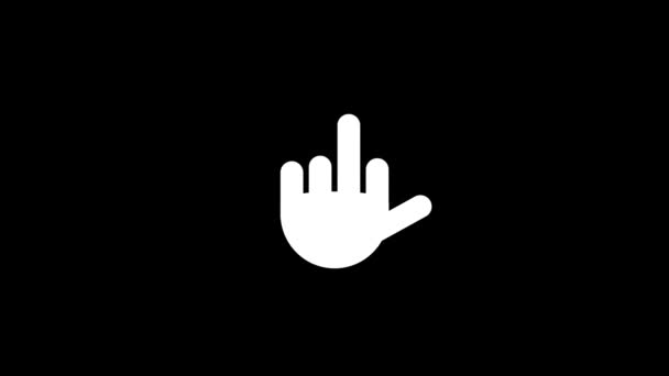 黒い背景に真ん中の指の白いアイコン 聴覚障害の言語での信号です プロジェクトのダイナミックスタイル映像 モーショングラフィックスと合成のための4Kビデオアニメーション — ストック動画