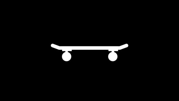 黒の背景にスケートボードの白いアイコン 極端なスポーツだ プロジェクトのダイナミックスタイル映像 モーショングラフィックスと合成のための4Kビデオアニメーション — ストック動画