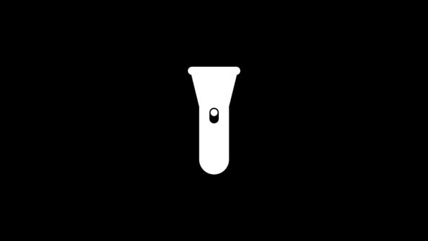 黒の背景に懐中電灯の白いアイコン 携帯用照明警備員 プロジェクトのダイナミックスタイル映像 モーショングラフィックスと合成のための4Kビデオアニメーション — ストック動画