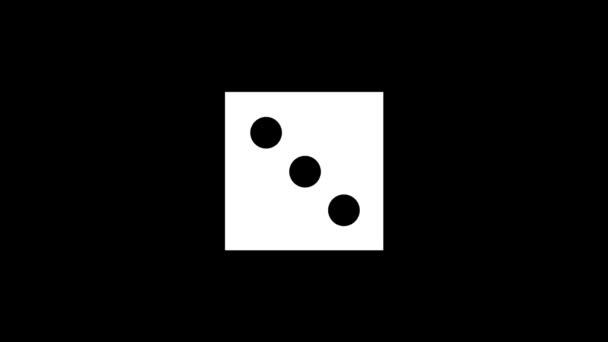 黒い背景にサイコロの白いアイコン カジノのギャンブル プロジェクトのダイナミックスタイル映像 モーショングラフィックスと合成のための4Kビデオアニメーション — ストック動画