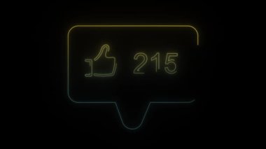 Parlayan neon siyah arkaplandaki simgeyi sever. Görüntünün altında beğenileri göster. Hareket grafikleri ve birleşikliği için 4K video animasyonu.