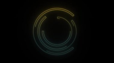 Siyah arkaplanda parlayan neon halkalar simgesi. aygıt arayüzü elementleri. Hareket grafikleri ve birleşikliği için 4K video animasyonu.
