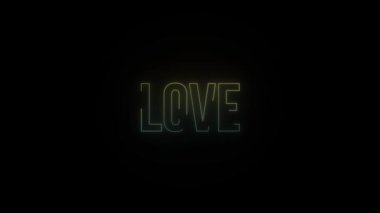 Siyah arka planda parlayan neon aşk simgesi. İnsanlar arasındaki duygular. Hareket grafikleri ve birleşikliği için 4K video animasyonu.