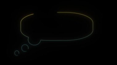 Siyah arkaplanda parlayan neon iletişim simgesi. Çizgi roman karakteri düşünceleri. Hareket grafikleri ve birleşikliği için 4K video animasyonu.