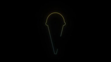 Siyah arka planda parlayan neon dondurma ikonu. Dükkanda şeker var. Hareket grafikleri ve birleşikliği için 4K video animasyonu.