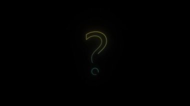 Siyah arkaplanda parlayan neon rengi soru işareti simgesi. İmlada noktalama işaretleri. Hareket grafikleri ve birleşikliği için 4K video animasyonu.