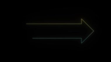 Siyah arkaplanda parlayan neon ok simgesi. İş sunumu elemanları. Hareket grafikleri ve birleşikliği için 4K video animasyonu.