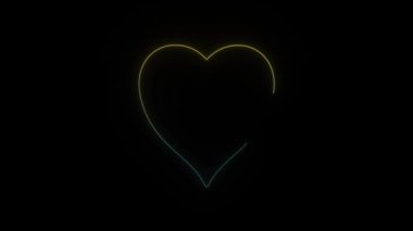 Siyah arkaplanda parlayan neon kalp ikonu. Sevgililer Günü. Hareket grafikleri ve birleşikliği için 4K video animasyonu.
