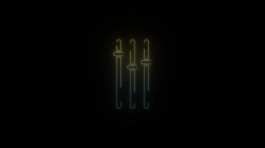 Siyah arkaplanda parlayan neon dengeleyici simgesi. Müzik ayarları. Hareket grafikleri ve birleşikliği için 4K video animasyonu.