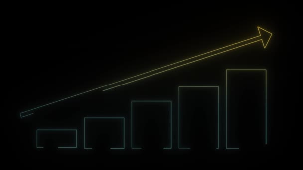 Świecąca Neonowa Ikona Wzrostu Biznesu Czarnym Tle Wzrost Zysków Przedsiębiorstwa — Wideo stockowe
