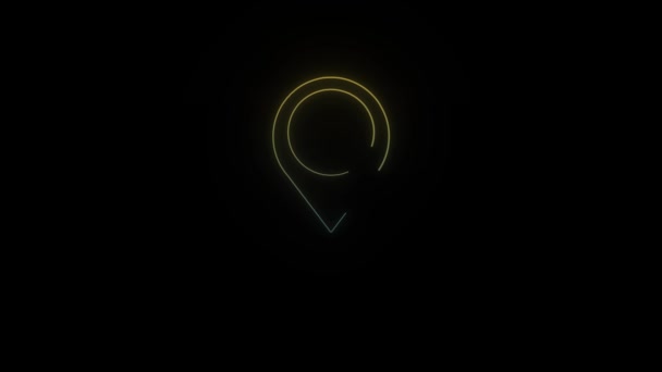 Glowing Neon Location Icon Black Background Marking Location Map Video — Stock Video