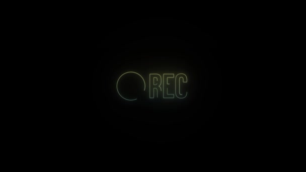 Siyah Arkaplanda Parlayan Neon Rec Simgesi Video Kayıt Işlemi Devam — Stok video