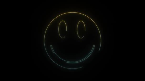 黒の背景にネオンの顔のアイコンを光る 感情の表現 モーショングラフィックスと合成のための4Kビデオアニメーション — ストック動画
