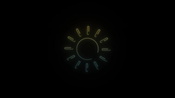 Świecąca Neonowa Ikona Słońca Czarnym Tle Prognoza Pogody Animacja Wideo — Wideo stockowe