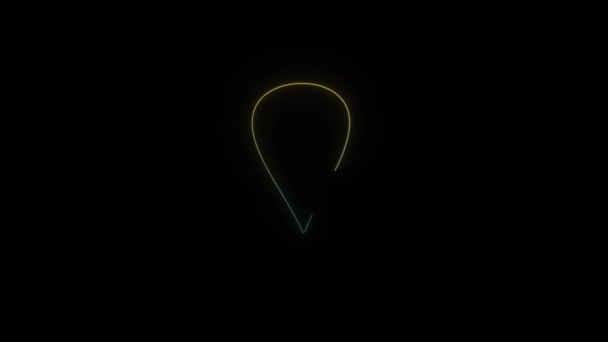 Świecąca Neonowa Ikona Lokalizacji Czarnym Tle Zaznaczone Miejsce Mapie Animacja — Wideo stockowe