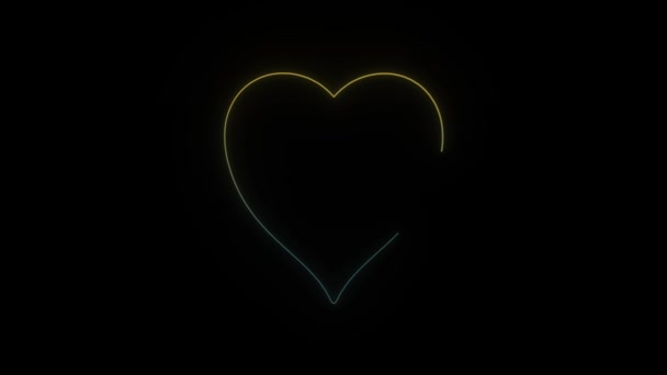 黒の背景にネオンハートのアイコンを光る バレンタインデー モーショングラフィックスと合成のための4Kビデオアニメーション — ストック動画