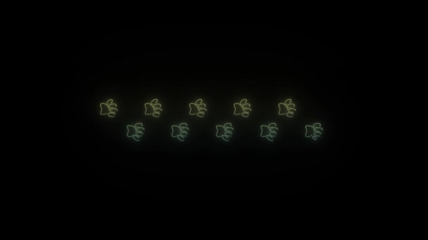 黒の背景にネオンハートのアイコンを光る 野生の獣の痕跡 モーショングラフィックスと合成のための4Kビデオアニメーション — ストック動画