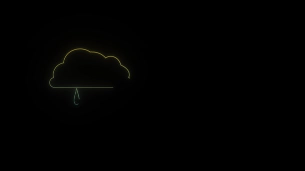 Gloeiend Neon Nimbus Icoon Zwarte Achtergrond Weersvoorspelling Video Animatie Voor — Stockvideo